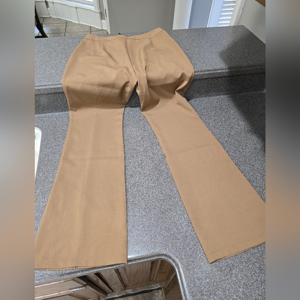 Sincerely Jules Camel High Rise Flare Trousers Tailored Quiet Luxury - Picture 3 of 4
